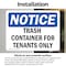 Signmission Trash Container For Tenants Only, 10 in W x Rectangle, Vinyl Decal OS-2PACK-NS-D-710-L-16744 - alternate 2